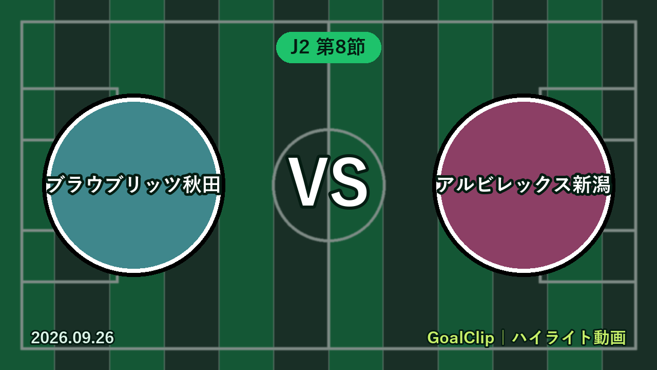 ブラウブリッツ秋田 vs アルビレックス新潟(J2 第8節 2026/9/26)