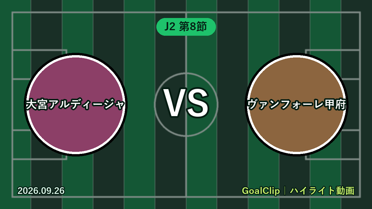 大宮アルディージャ vs ヴァンフォーレ甲府(J2 第8節 2026/9/26)