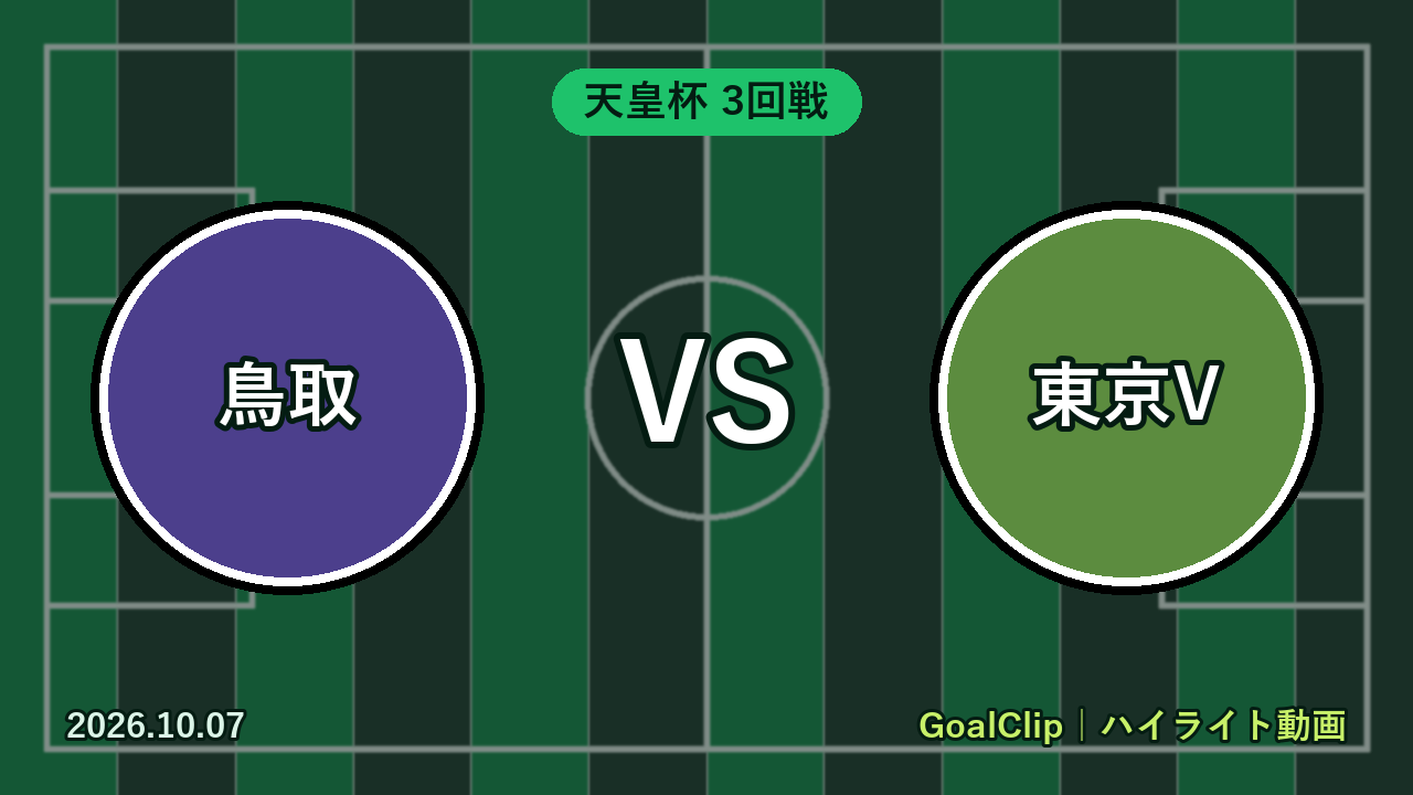 鳥取 0-0 東京V ハイライト動画(天皇杯 3回戦 2026/10/7)