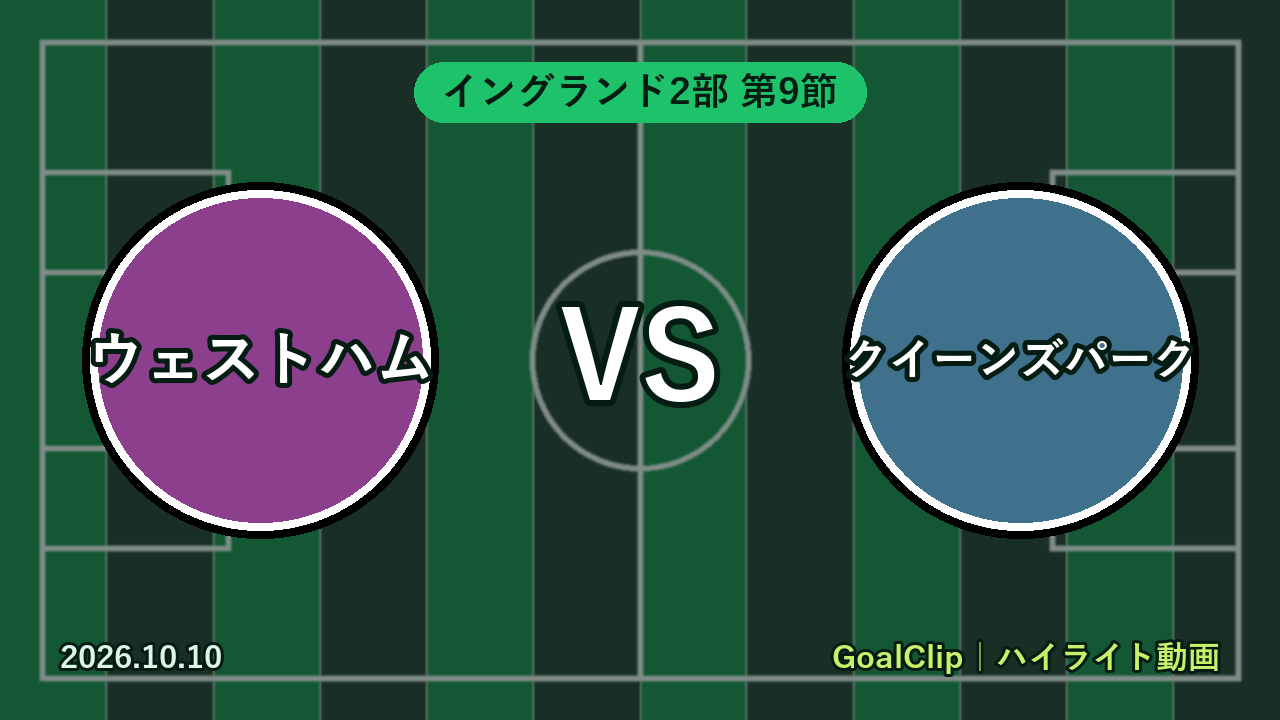 ウェストハム vs クイーンズパーク(イングランド2部 第9節 2026/10/10)
